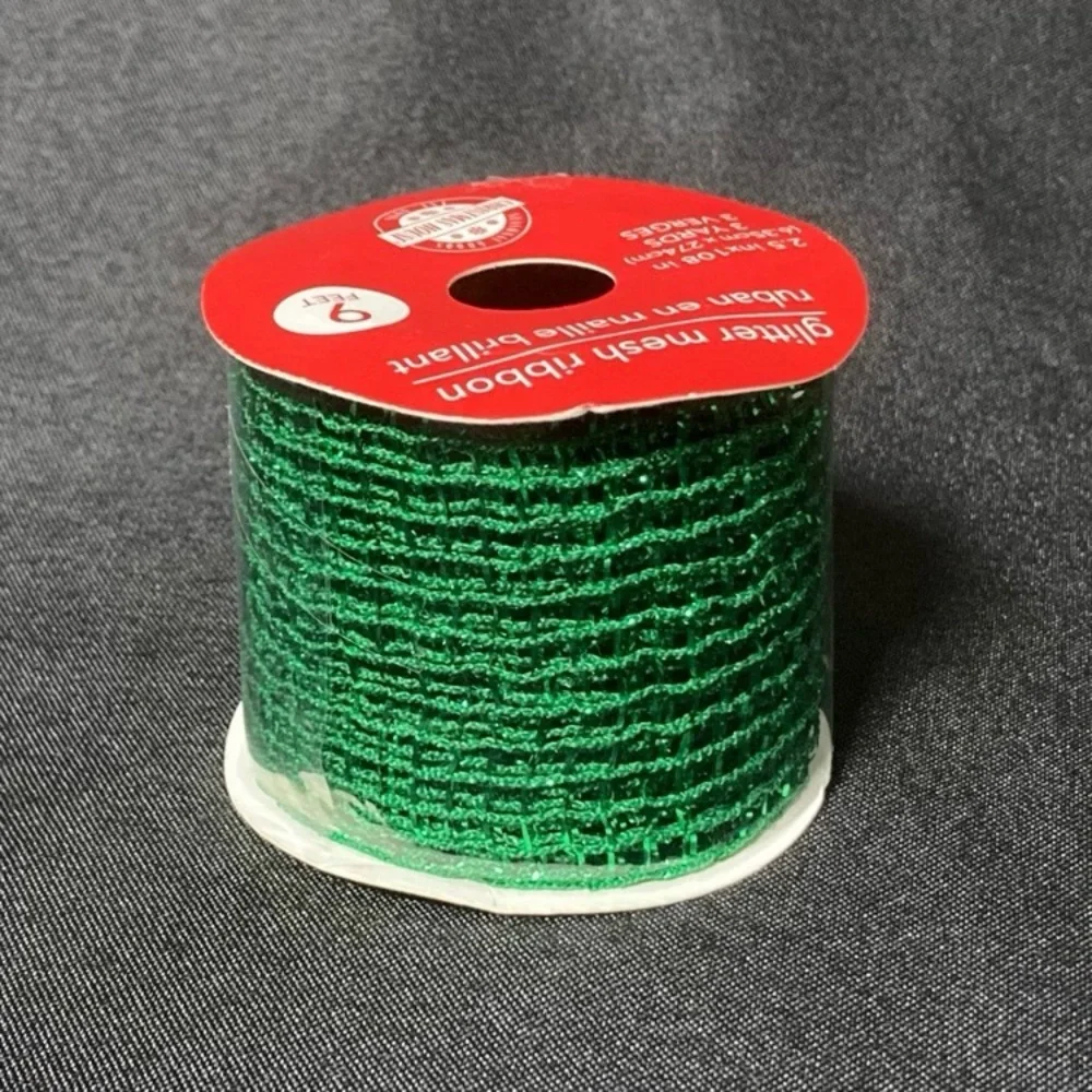 Christmas House Green Glitter Mesh Craft Ribbon 2.5” x 108”